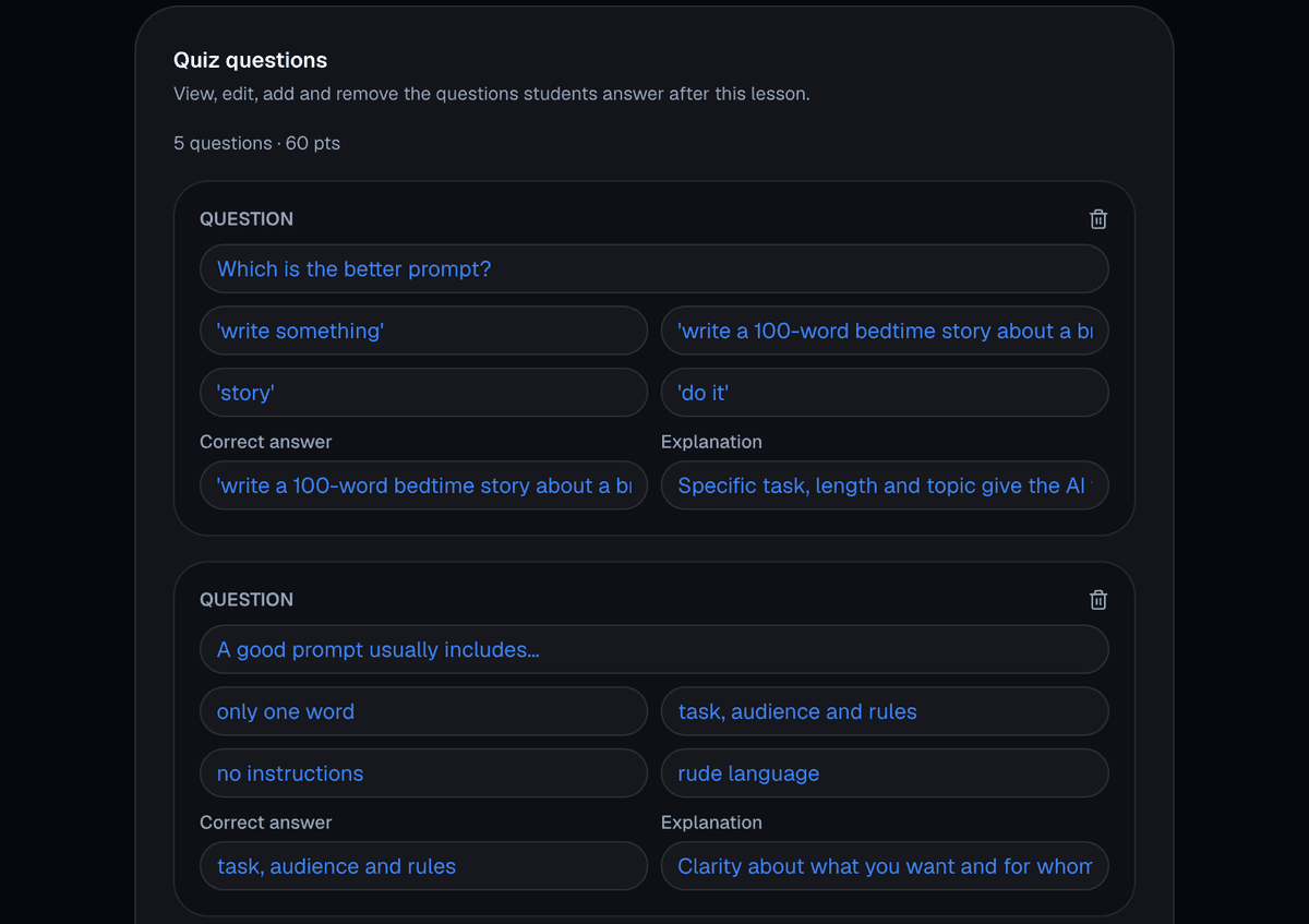 quiz questions in the homeschool app image