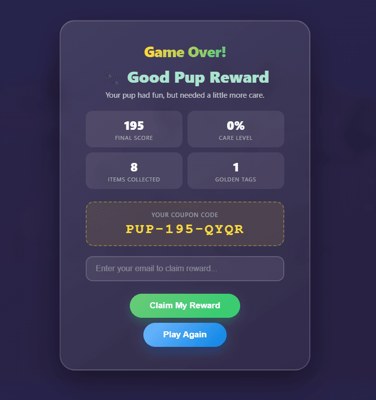 game reward screen 1