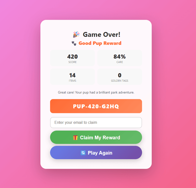 result 3 reward screen